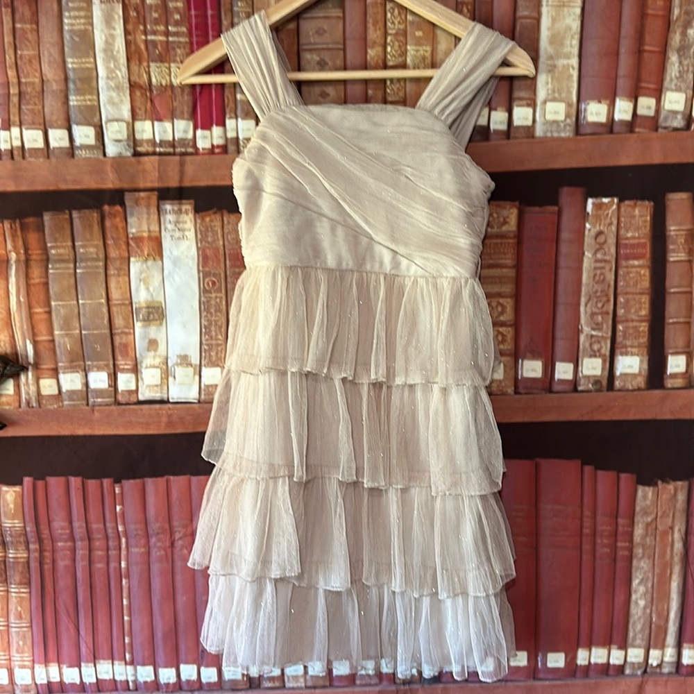 My Michelle Girls Gold Sparkle Tiered Dress Size 12 Formal Party Holiday